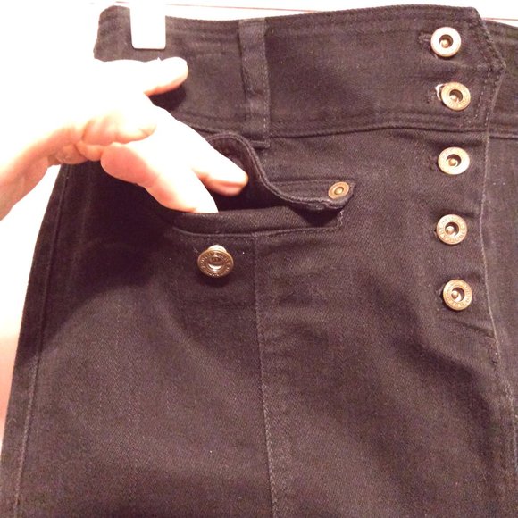 BURBERRY Blue Label, Black Denim Mini Skirt Button-Front (Size-See Measurements) - Picture 4 of 12